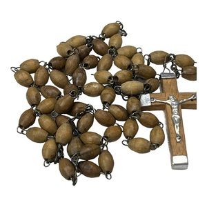 vintage olive wood Jerusalem Rosary beads crucifix cross  Catholic Christian
